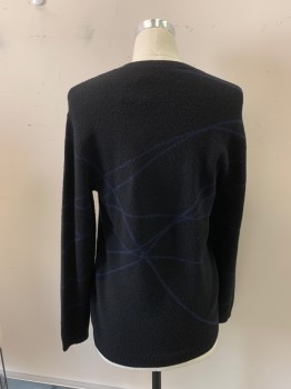 Mens, Pullover Sweater, THEORY, Black, Dk Blue, Wool, Nylon, Abstract , S, CN,