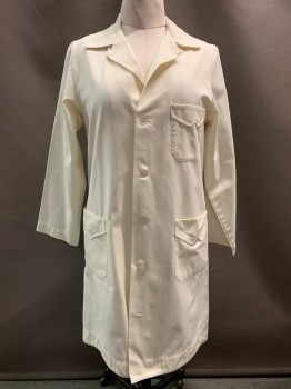 Unisex, Lab Coat Unisex, ANGELICA, Off White, Polyester, Cotton, Solid, 38, Button Front, Single Breasted, Collar Attached, 3 Pockets,