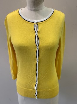 HALOGEN, Sunflower Yellow, Viscose, Nylon, Solid, L/S, White and Black Trim on Crew Neck and Placket, White Buttons
