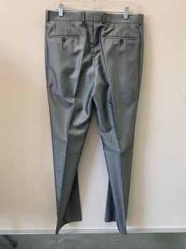 Mens, Suit, Pants, BAR III, Gray, Polyester, Viscose, Herringbone, 35/30, Side Pockets, Zip Front,  F.F, 2 Back Pockets