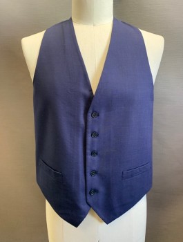 Mens, Suit, Vest, Tommy Hilfiger, Navy Blue, Wool, Silk, Solid, 42 R, 5 Buttons, 2 Pockets, Adjustable Straps at Back