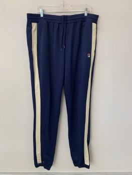 Mens, Sweatsuit Pants, FILA, Navy Blue, Cream, Red, Polyester, Color Blocking, 2XL, F.F, Elastic Waist Band With D String, Side An Back Pockets, Cream Side Bands