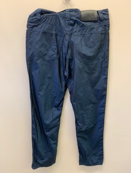 Mens, Casual Pants, VERSACE, Iridescent Blue, Polyamide, Nylon, Solid, L32, W32, Zip Front, Button Closure, 4 Pockets, Coin Pocket, Versace Classic Buttons
