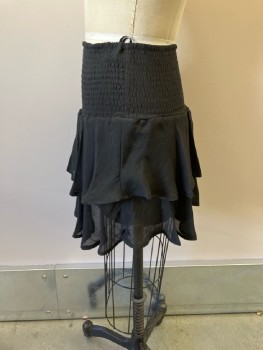 NL, Black, Polyester. Smocked Waist, 2 Tiered Self Ruffled Mini Skirt,
