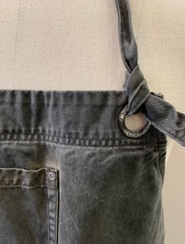 CHEF WORKS, Faded Black, Cotton, Solid, Denim, 3 Patch Pockets Reinforced with Rivets, Self Ties at Waist, Adjustable Self Tie Neck with Silver Grommet