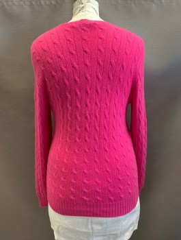Womens, Pullover, POLO RL, Hot Pink, Cashmere, Cable Knit, L, CN, L/S