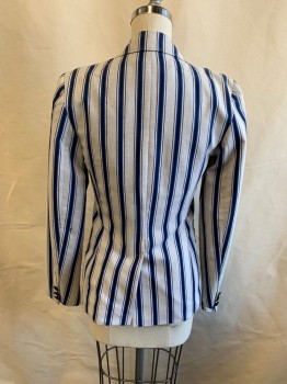 Womens, Blazer, BROOKS BROTHERS, Gray, Blue, Black, Poly/Cotton, Stripes - Vertical , 0, Notched Lapel, Single Breasted, Button Front, 2 Buttons, 3 Pockets, Marker Stain on Elbow