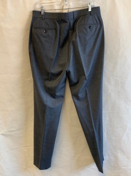 CALVIN KLEIN, Gray, Wool, Solid, Zip Front with Tab, F.F, Belt Loops, Side Pckts,2 Back Pckts