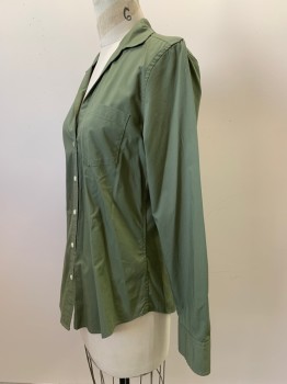 GAP, Olive Green, Cotton, Solid, L/S, Button Front, Collar Attached, Chest Pocket