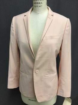 Womens, Blazer, TOP SHOP, Baby Pink, Polyester, Solid, 4, 1 Button, 3 Pockets, Notched Lapel, Single Breasted,