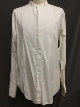 Chris Shirts, White, Cotton, Solid, White, Button Front, Bib Front, Long Sleeves, Collar Band, French Cuffs,