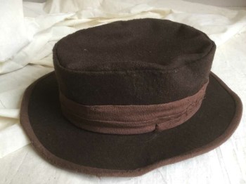 NL, Brown, Lt Brown, Wool, Cotton, Solid, Brown Wool, Lighter Brown Ribbed Band and Edging On Brim, Flat Oval Crown with 2" Brim, Made To Order,