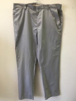 Mens, Casual Pants, CALVIN KLEIN, Lt Gray, Cotton, Polyester, Solid, 30, 34, Flat Front, Zip Front,