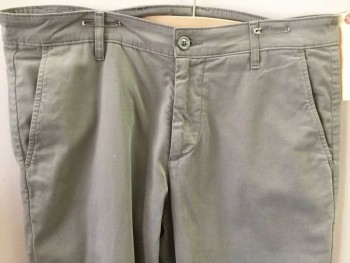 Mens, Casual Pants, ADRIANO GOLDSCHMIED, Khaki Brown, Cotton, Spandex, Solid, 30, 34, Flat Front, 4 Pockets, Belt Loops, Zipper Fly, Low Rise