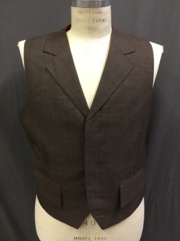 Mens, Suit, Vest, JOHN PEARSE, Brown, Dk Brown, Cranberry Red, Green, Wool, Plaid, 42R, 3 Buttons Hidden Placket, Notched Lapel, Top Stitch, 2 Flap Pocket, Red Green Sharkskin Back