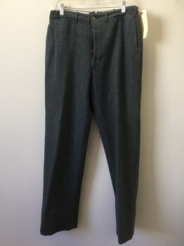Mens, Historical Fiction Pants, NO LABEL, Charcoal Gray, Wool, Tweed, 32/30, Heather Gray, Flat Front, Old West,