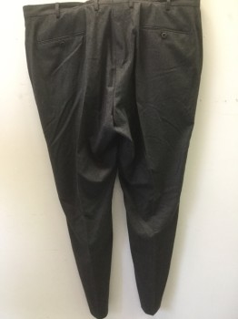 INCOTEX, Brown, Wool, Solid, Flat Front, Zip Fly, Creased Legs, Slit Pockets