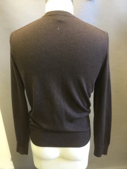 Mens, Pullover Sweater, BANANA REPUBLIC, Brown, Wool, Solid, L, Heathered Brown, V-neck,