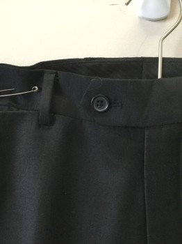 PRONTO UOMO PLATINUM, Black, Wool, Solid, Flat Front, Button Tab Waist, 5 Pockets Including 1 Watch Pocket, Straight Leg
