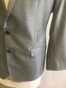 Mens, Suit, Jacket, DOLCE & GABBANA, Gray, Wool, Silk, Solid, 46R, Single Breasted, Peaked Lapel, 2 Buttons, 3 Pockets, Hand Picked Stitching at Lapel, Black Lining, High End