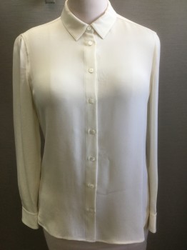 Womens, Blouse, BURBERRY, Cream, Silk, Solid, B: 38, 6, L/S, Button Front, CA