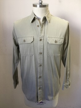FILSON, Khaki Brown, Cotton, Solid, Twill, Button Front, Collar Attached, Long Sleeves, 2 Flap Pockets