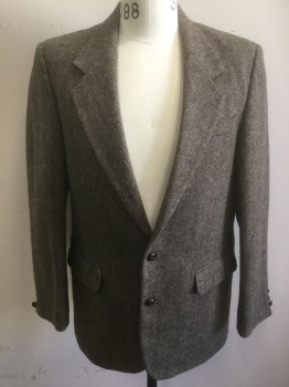 MEMBERS ONLY, Brown, Tan Brown, Taupe, Wool, Tweed, Herringbone, Single Breasted, 2 Buttons,  3 Pockets, Center Back Vent,