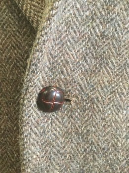 MEMBERS ONLY, Brown, Tan Brown, Taupe, Wool, Tweed, Herringbone, Single Breasted, 2 Buttons,  3 Pockets, Center Back Vent,