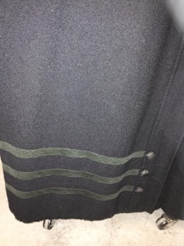 MTO, Black, Wool, Solid, 2 Pin Tucks on Front, Pleated Back,  3 Horizontal Side Stripes with 2 Covered Buttons,