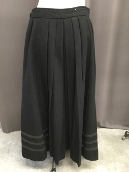 MTO, Black, Wool, Solid, 2 Pin Tucks on Front, Pleated Back,  3 Horizontal Side Stripes with 2 Covered Buttons,