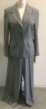 Womens, Suit, Jacket, THE LIMITED, Gray, Polyester, Heathered, B40, L, Single Breasted, 2 Buttons,  Notched Lapel, 2 Flap Pocket,