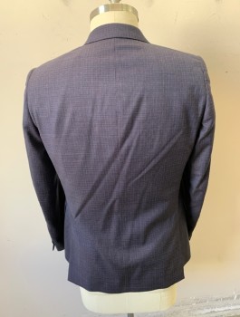 PAUL SMITH, Dk Blue, Red Burgundy, Navy Blue, Wool, Check - Micro , Single Breasted, Notched Lapel, 2 Buttons, 3 Pockets, Slim Fit