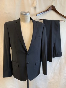 CALVIN KLEIN, Black, Wool, Elastane, Solid, Single Breasted, Collar Attached, Notched Lapel, Hand Picked Collar/Lapel, 2 Buttons,  3 Pockets