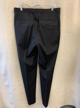Mens, Suit, Pants, JOSEPH & FEISS, Black, Polyester, Wool, Open, 34/, Side Pockets, Zip Front, Flat Front
