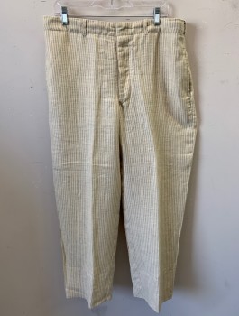 SIAM COSTUMES , Cream, Lt Olive Grn, Cotton, Stripes - Vertical , F.F, Bttn Fly, 4 Pockets, Belt Loops, Made To Order