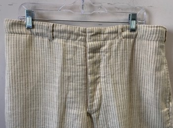 SIAM COSTUMES , Cream, Lt Olive Grn, Cotton, Stripes - Vertical , F.F, Bttn Fly, 4 Pockets, Belt Loops, Made To Order