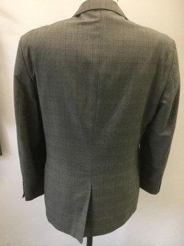 HAGGAR, Beige, Black, Polyester, Rayon, Glen Plaid, Single Breasted, 2 Buttons,  3 Pockets, Notched Lapel, Center Back Vent,