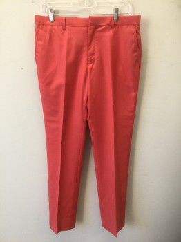 Mens, Suit, Pants, L & S, Coral Pink, Rayon, Modal, Solid, Ins:30, W:34, Flat Front, Slim Leg, Zip Fly, 4 Pockets