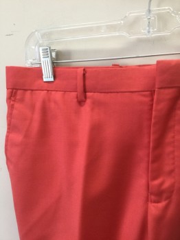 Mens, Suit, Pants, L & S, Coral Pink, Rayon, Modal, Solid, Ins:30, W:34, Flat Front, Slim Leg, Zip Fly, 4 Pockets