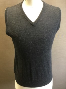 Mens, Sweater Vest, J CREW, Charcoal Gray, Wool, Solid, Small, Knit, V-neck, Pullover,