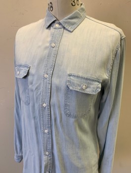 RAILS, Lt Blue, Lyocell, Chambray Denim, Long Sleeves, Button Front, Collar Attached, 2 Pockets with Button Flap Closures