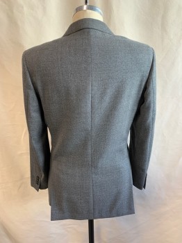 BROOKS BROTHERS, Gray, Lt Gray, Wool, Cupro, Heathered, Solid, Single Breasted, 2 Buttons, Notched Lapel, 3 Pockets, 2 Button Cuffs, Double Vent