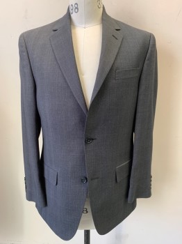BILL BLASS ESSENTIAL, Gray, Black, Blue, Polyester, Rayon, Glen Plaid, Single Breasted, 2 Buttons,  Notched Lapel, 3 Pockets, 2 Back Vents,