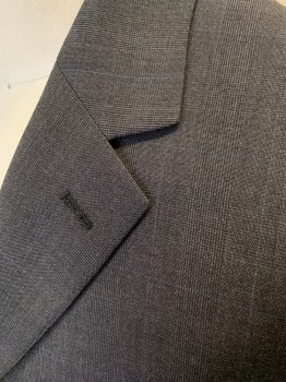 BILL BLASS ESSENTIAL, Gray, Black, Blue, Polyester, Rayon, Glen Plaid, Single Breasted, 2 Buttons,  Notched Lapel, 3 Pockets, 2 Back Vents,