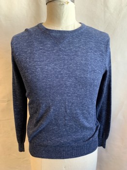 Mens, Pullover Sweater, J. CREW, Navy Blue, Cotton, Heathered, L, Crew Neck, Long Sleeves, Ribbed Knit Cuff/Collar/Waistband