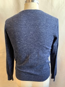 J. CREW, Navy Blue, Cotton, Heathered, Crew Neck, Long Sleeves, Ribbed Knit Cuff/Collar/Waistband