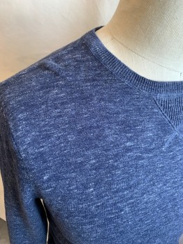 Mens, Pullover Sweater, J. CREW, Navy Blue, Cotton, Heathered, L, Crew Neck, Long Sleeves, Ribbed Knit Cuff/Collar/Waistband