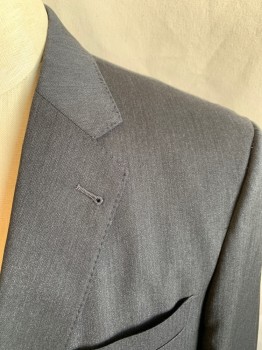JOSEPH ABBOUD, Dk Gray, Wool, Herringbone, Single Breasted, Collar Attached, Notched Lapel, 2 Buttons,  3 Pockets