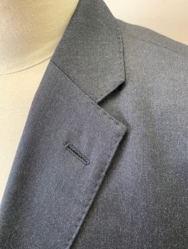 BOSS, Charcoal Gray, Wool, Solid, Single Breasted, Notched Lapel, 2 Buttons, 3 Pockets, Hand Picked Stitching on Lapel, Solid Black Lining