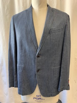 TALLIA, Dk Gray, White, Linen, 2 Color Weave, Notched Lapel, Single Breasted, Button Front, 2 Buttons, 3 Pockets, 4 Buttons on Each Cuff